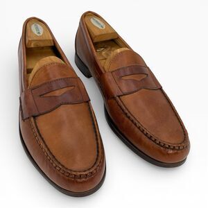 Allen Edmonds Brandon Penny Loafers Brown Two Tone All Leather 12 B Made USA